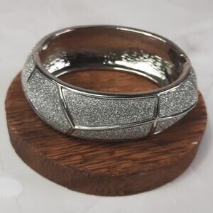 Sparkly Silver Wide Hinge Cuff Bracelet